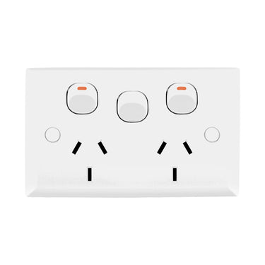 DETA White Solid Plate Double PowerPoint with Extra Switch
