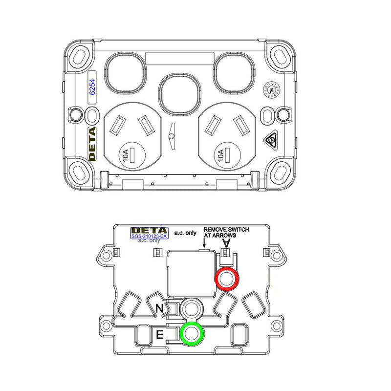 DETA X6 Series White Double PowerPoint  with Extra Switch