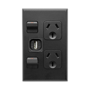DETA X7 Matte Black Vertical Double PowerPoint  with USB Charger