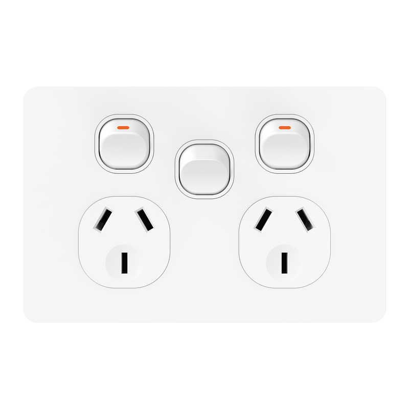 DETA White 1000 Series Double Power Point with Extra Switch