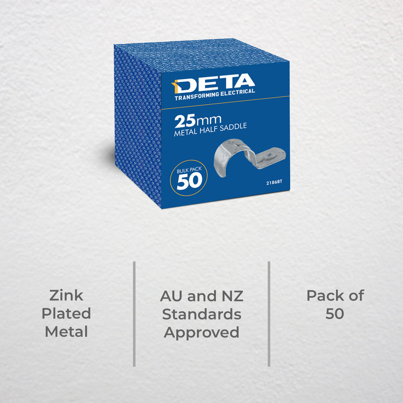 DETA 25mm Metal Conduit Half Saddle - 50 Pack