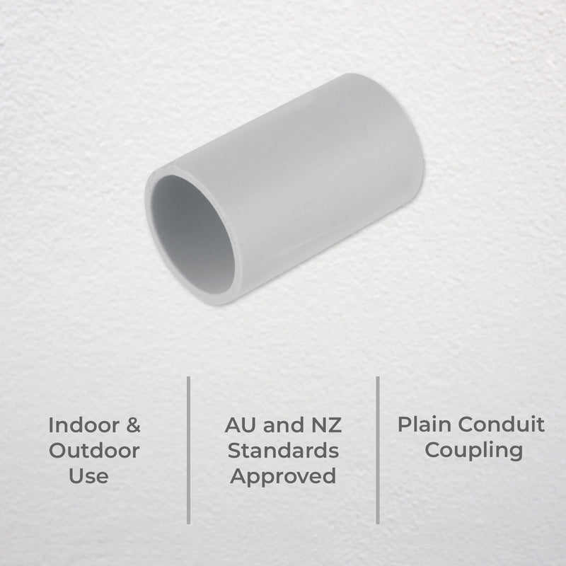 DETA 25mm PVC Conduit Coupling Plain Grey - Single Pack
