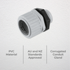 DETA 25mm PVC Conduit Corrugated Gland Grey - Single Pack