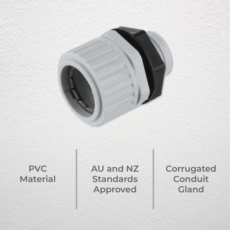 DETA 25mm PVC Conduit Corrugated Gland Grey - Single Pack