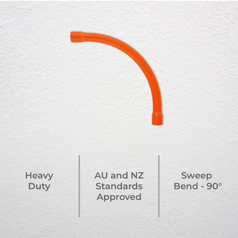 DETA 20mm PVC Conduit 90° Sweep Bend Orange - Single Pack