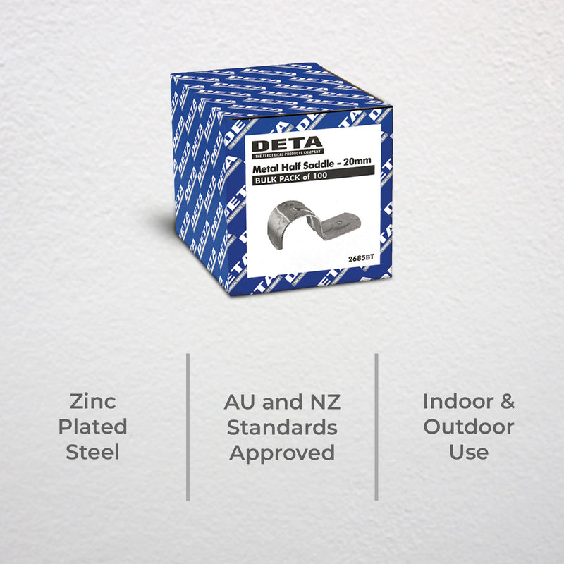 DETA 20mm Metal Conduit Mounting Half Saddle - 100 Pack