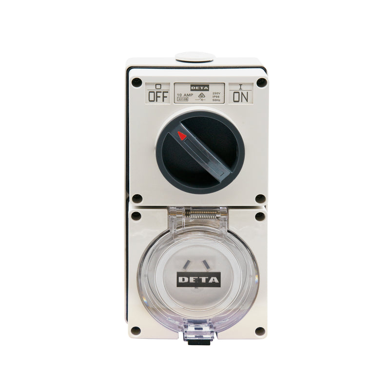 DETA 10A Industrial 3 Pin Flat Switched Outlet