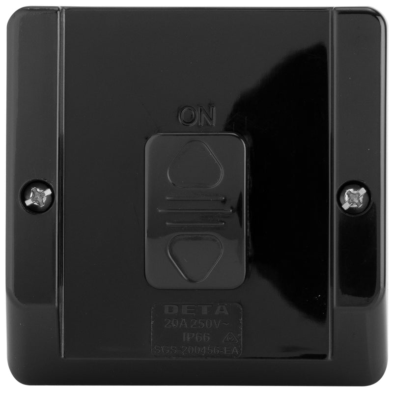 DETA 250V 20 Amp Black IP66 Weatherproof Outdoor Single Switch
