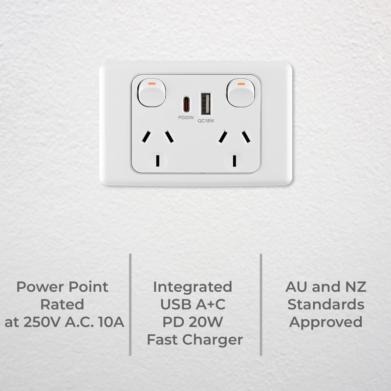DETA 6000 Double PowerPoint  with USB A+C PD 20W Fast Charging