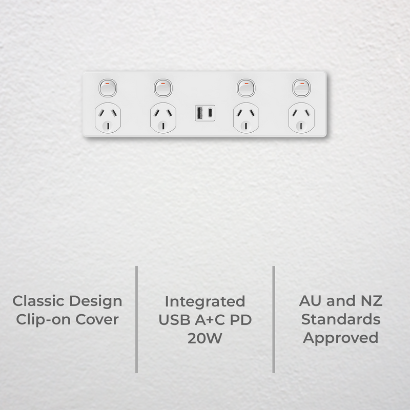 DETA X6 Quad PowerPoint  with USB A+C PD 20W Fast Charging