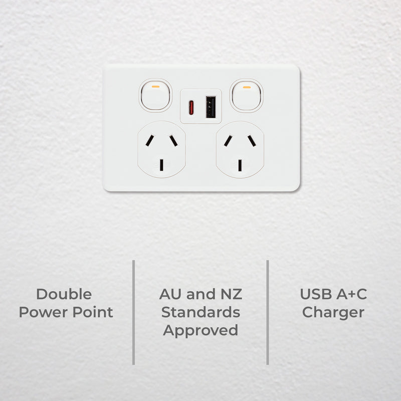 DETA X6 Double PowerPoint  with USB A+C PD 30W Fast Charging