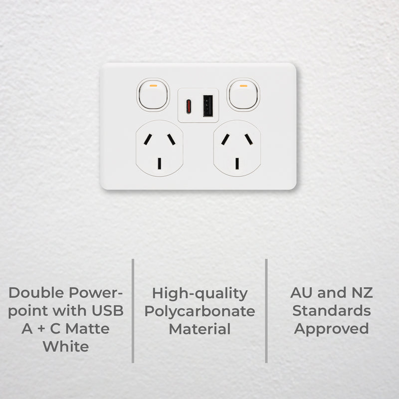 DETA X6 Matte White Double PowerPoint  with USB A+C PD20W Fast Charging