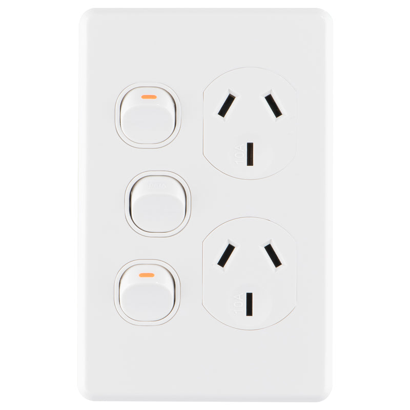 DETA X6 White Vertical Double Power Point With Extra Switch