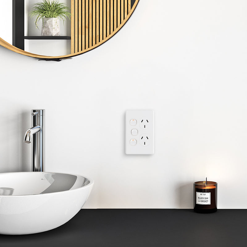 DETA X6 White Vertical Double Power Point With Extra Switch