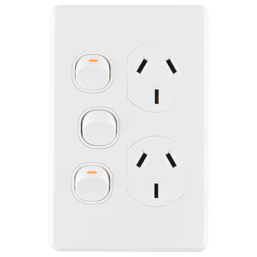 DETA X6 White Vertical Double Power Point With Extra Switch
