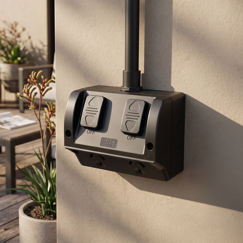 DETA matte black Double Weatherproof Power Point