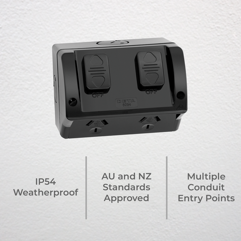 DETA matte black Double Weatherproof Power Point