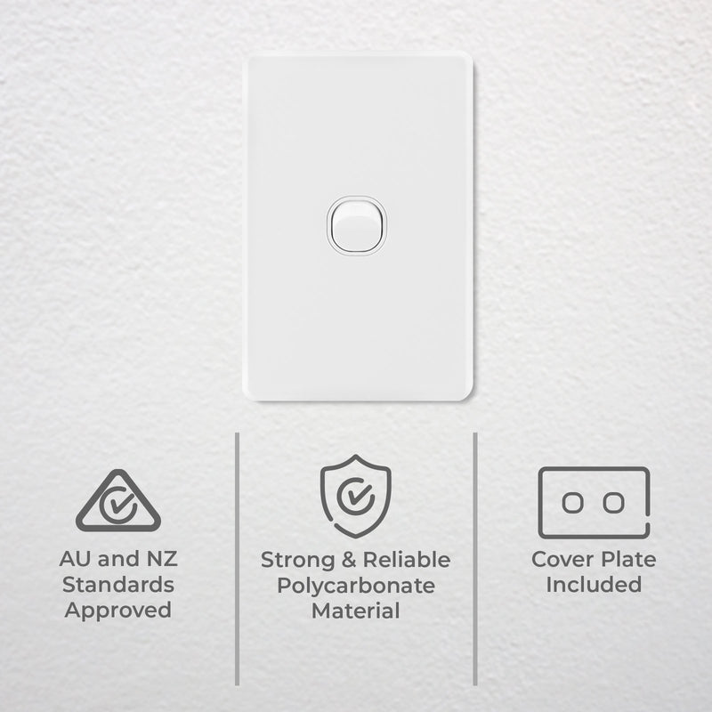 DETA Gloss White S-Line Single Vertical Wall Switch