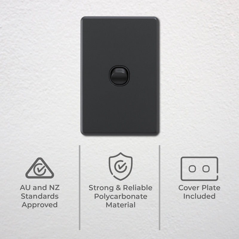 DETA Matte Black S-Line Single Vertical Wall Switch