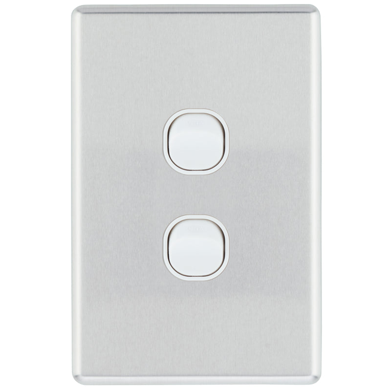 DETA Brushed Aluminium S-Line 2 Gang Switch Cover Plate