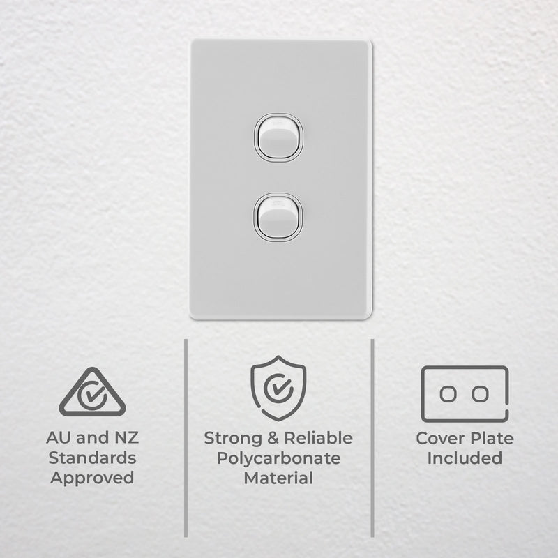 DETA Gloss White S-Line Double Vertical Wall Switch