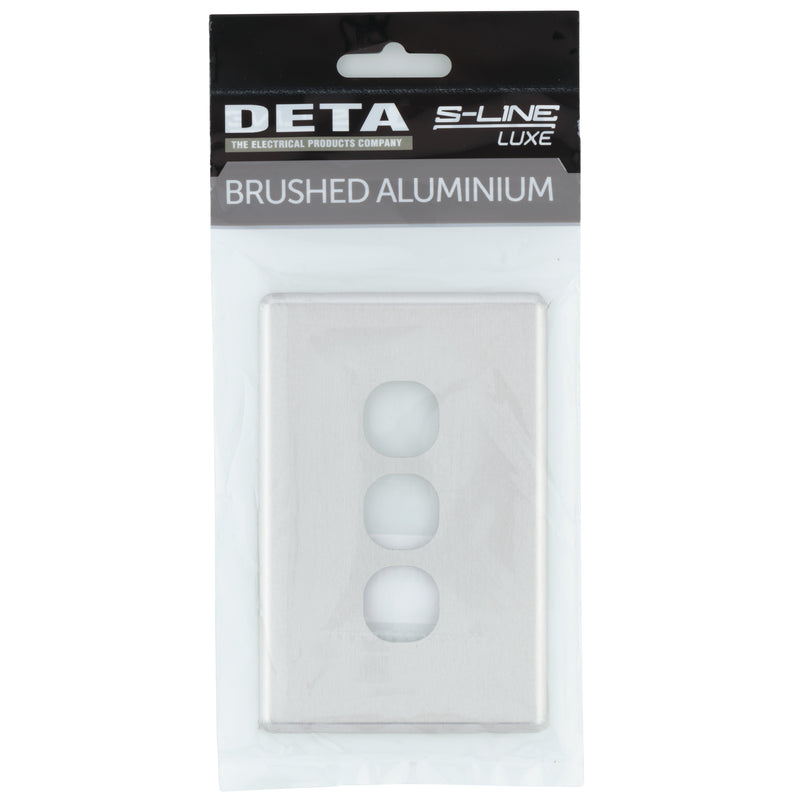 DETA Brushed Aluminium S-Line 3 Gang Switch Cover Plate