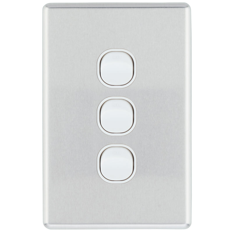 DETA Brushed Aluminium S-Line 3 Gang Switch Cover Plate