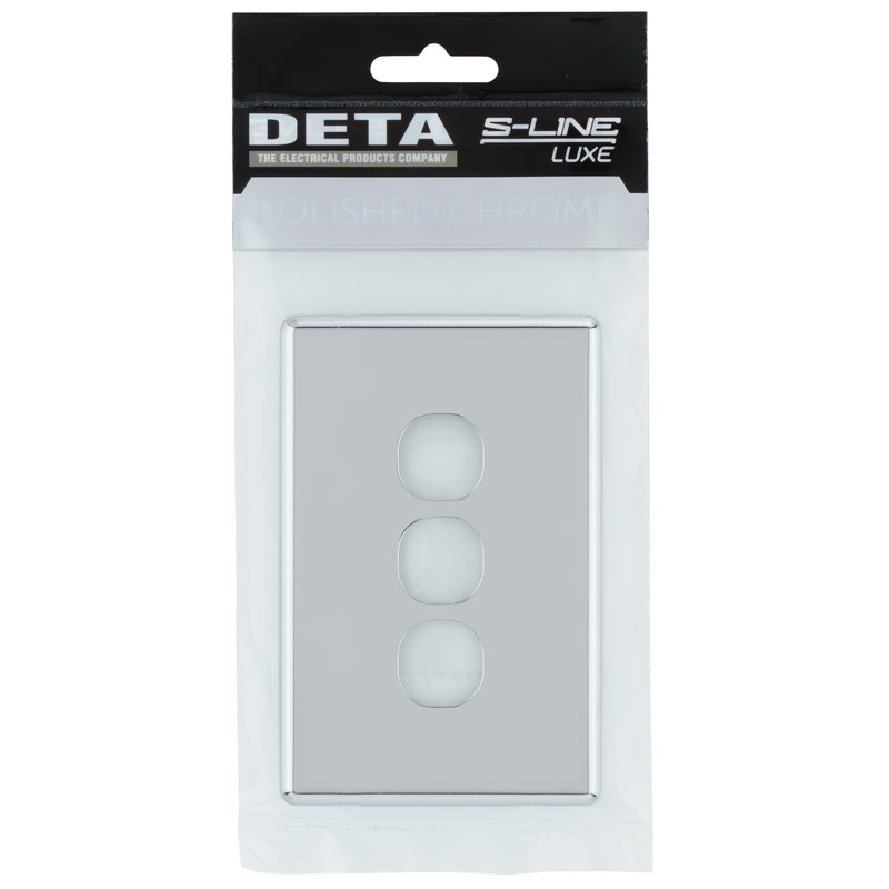 DETA Polished Chrome S-Line 3 Gang Switch Cover Plate