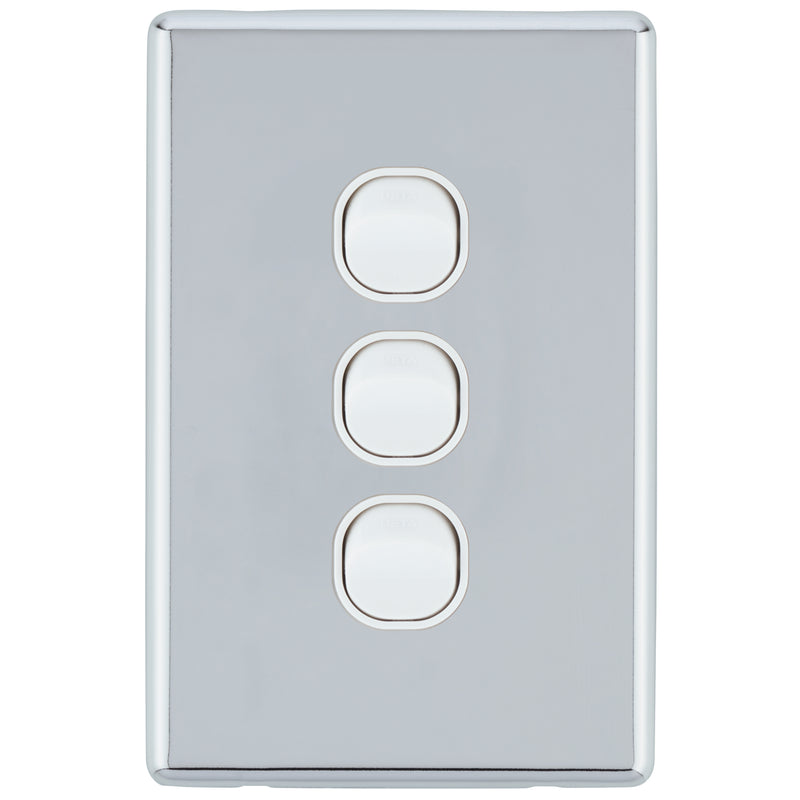 DETA Polished Chrome S-Line 3 Gang Switch Cover Plate