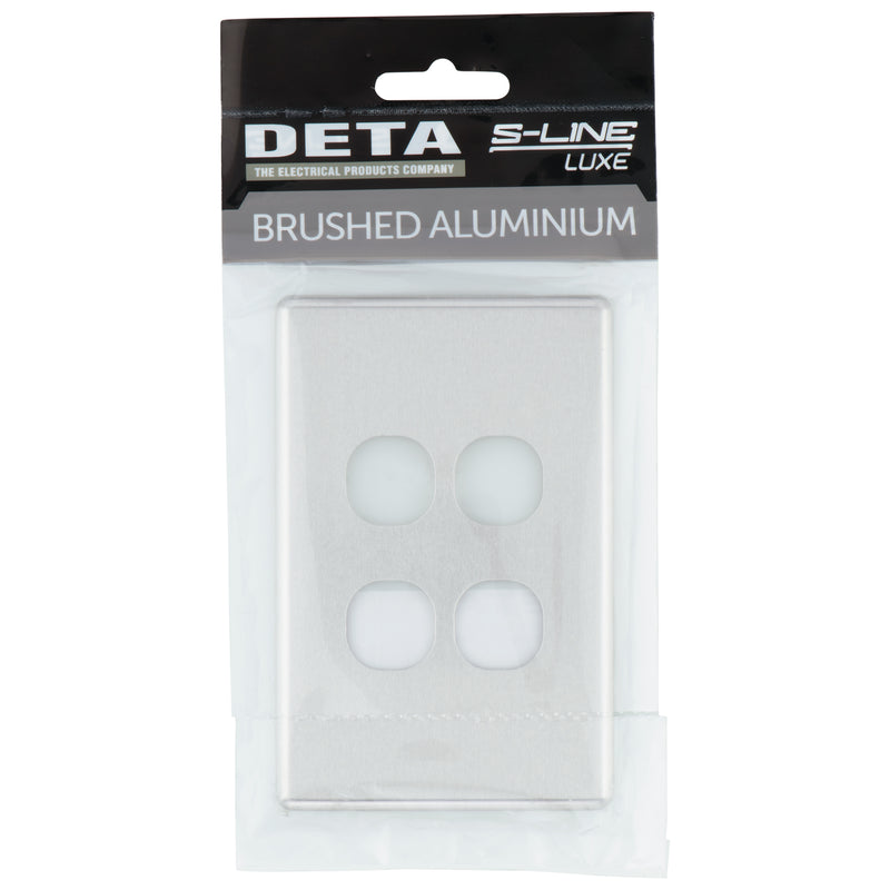DETA S-Line Brushed Aluminium 4 Gang Switch Cover Plate