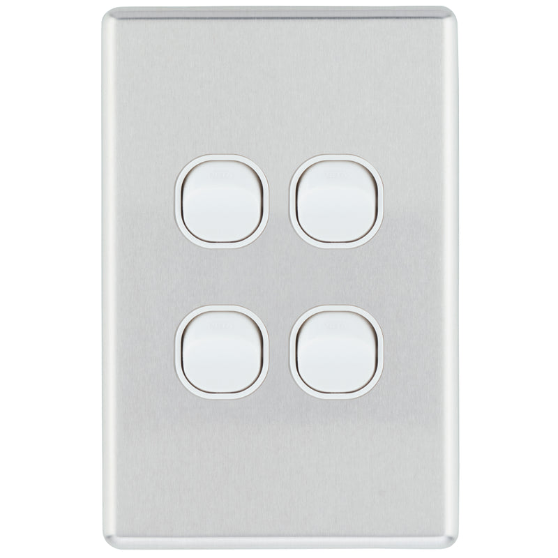DETA S-Line Brushed Aluminium 4 Gang Switch Cover Plate