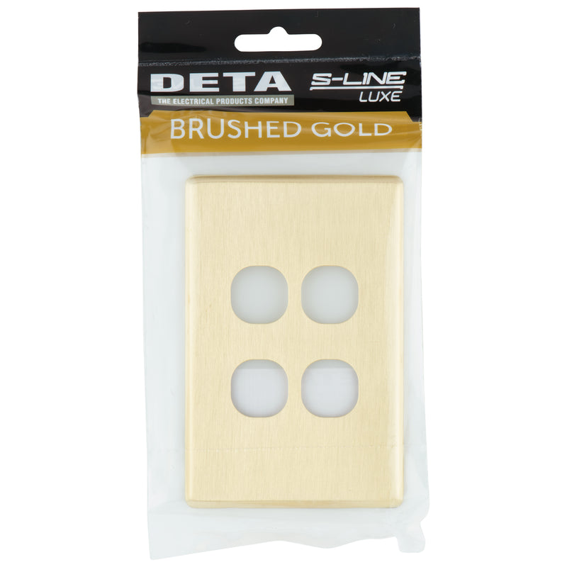 DETA S-Line Brushed Gold Finish 4 Gang Switch Cover Plate