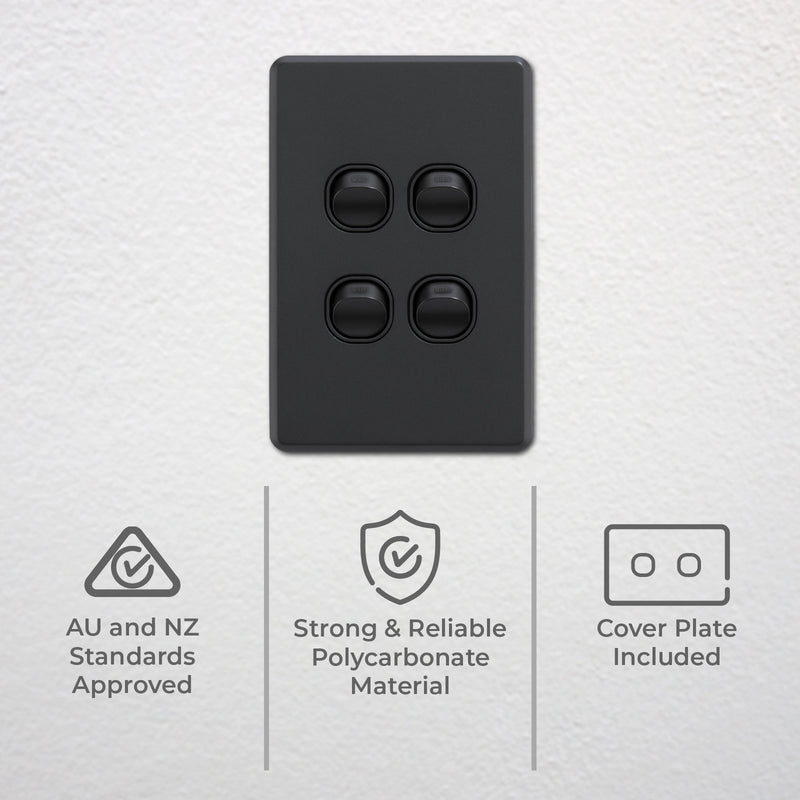 DETA Matte Black S-Line Quad Vertical Wall Switch