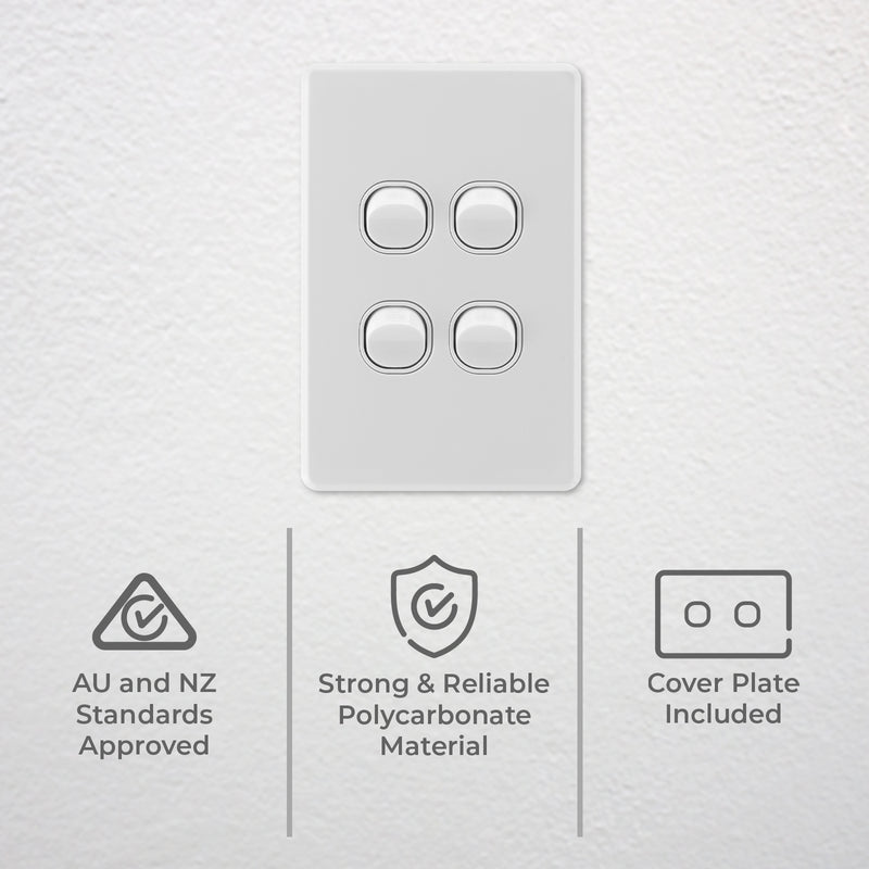 DETA Matte White S-Line Quad Vertical Wall Switch