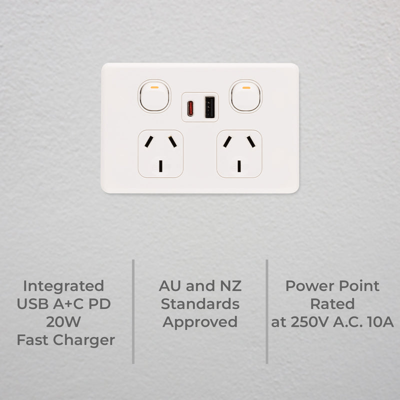 DETA S-line Double PowerPoint  with USB A+C PD 20W Fast Charging