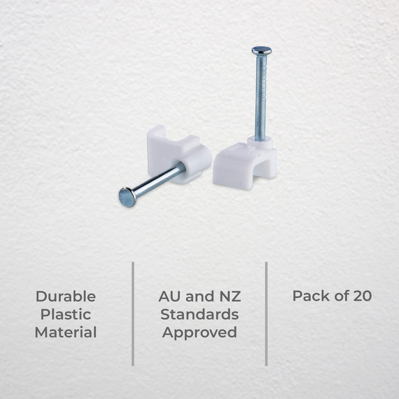 DETA 13mm White Flat Cable Clips - 20 Pack
