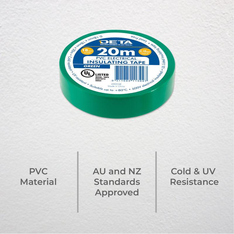 DETA 20m x 18mm Green Insulation PVC Tape