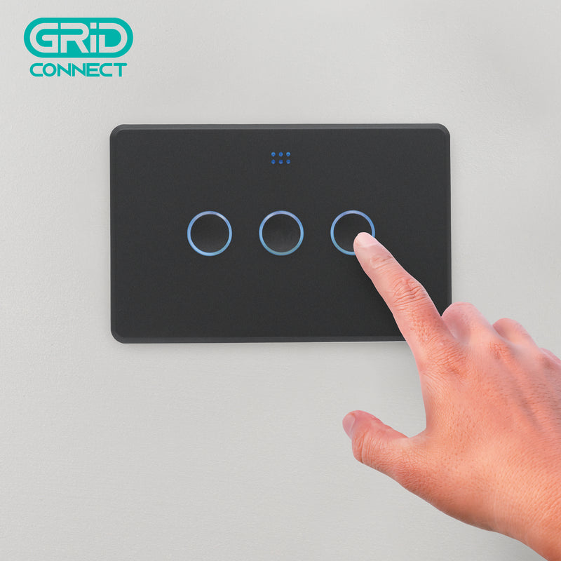 DETA Matte Black Grid Connect Smart Triple Gang Touch Light Switch