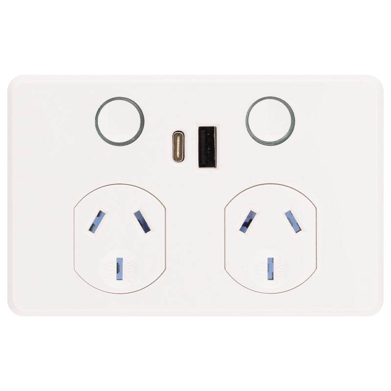 DETA Touch Double PowerPoint  with USB A+C PD 20W Fast Charging