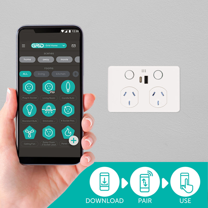 DETA GRID Smart Double PowerPoint  with USB A+C PD 20W Fast Charging