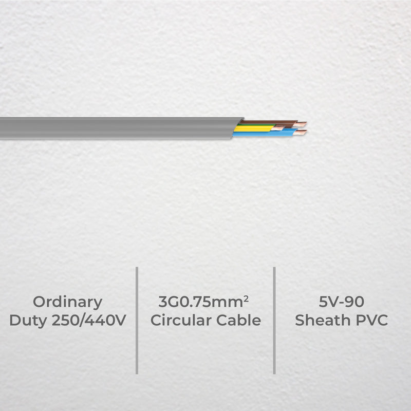 DETA Grey 5m 0.75mm² 3-Core Cable