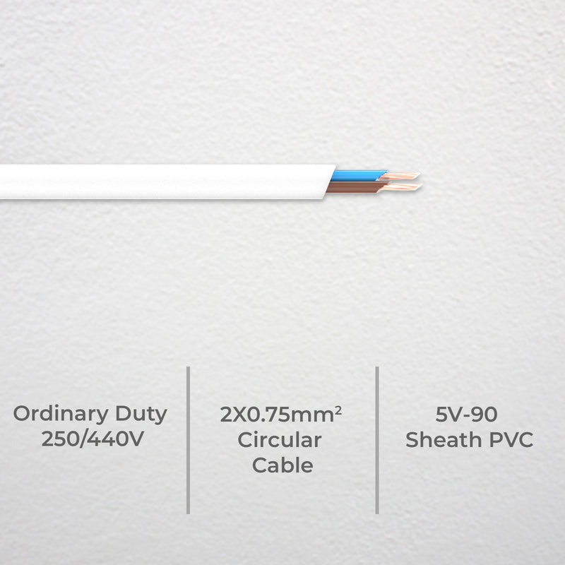 DETA White 5m 0.75mm² 2-Core Cable