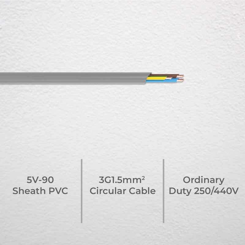 DETA Grey 5m 1.5mm² 3-Core Cable
