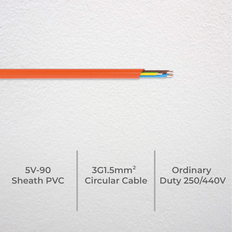DETA Orange 5m 1.5mm² 3-Core Cable