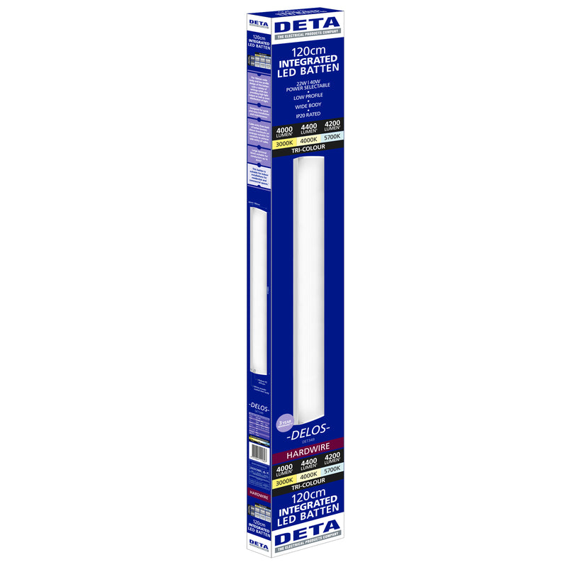 DETA Delos 120cm Tri-Colour Dual-Power Wide Body LED Batten Light