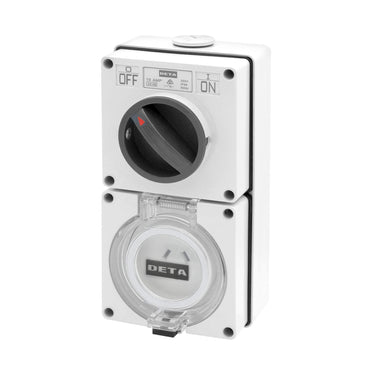 DETA 10A Industrial 3 Pin Flat Switched Outlet
