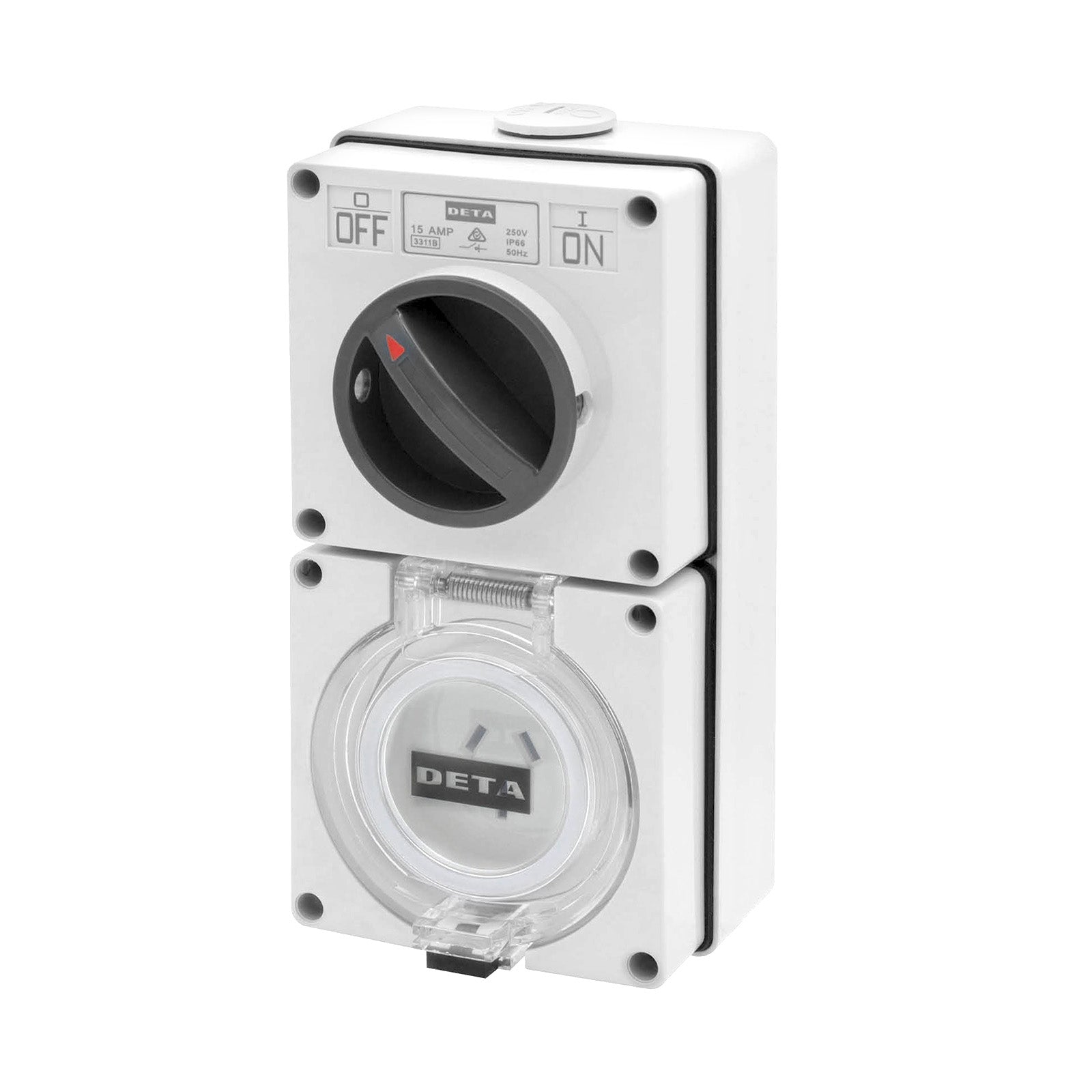 DETA 15A Industrial 3 Pin Flat Switched Outlet