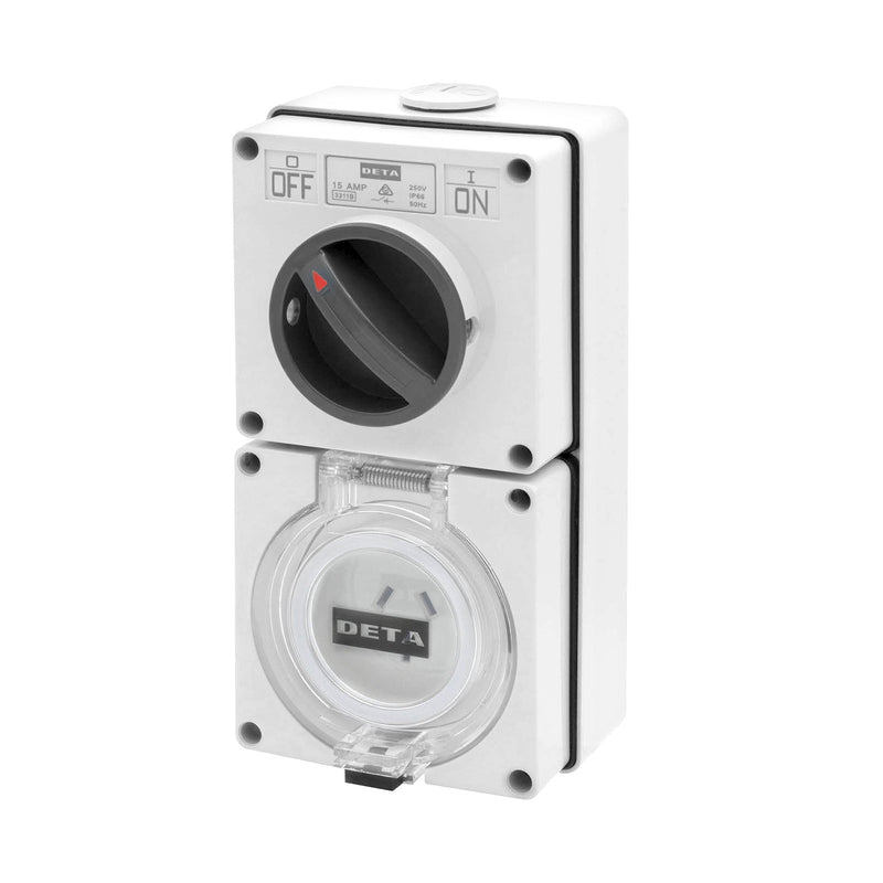 DETA 15A Industrial 3 Pin Flat Switched Outlet