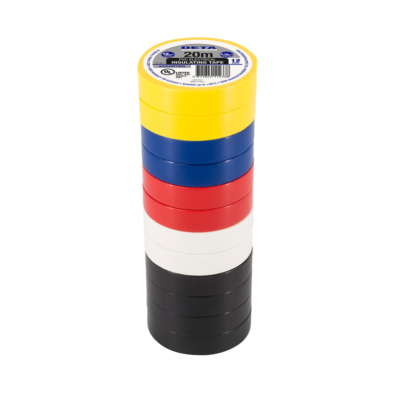 DETA 20m Insulation PVC Tape 18mm - 12 assorted pcs