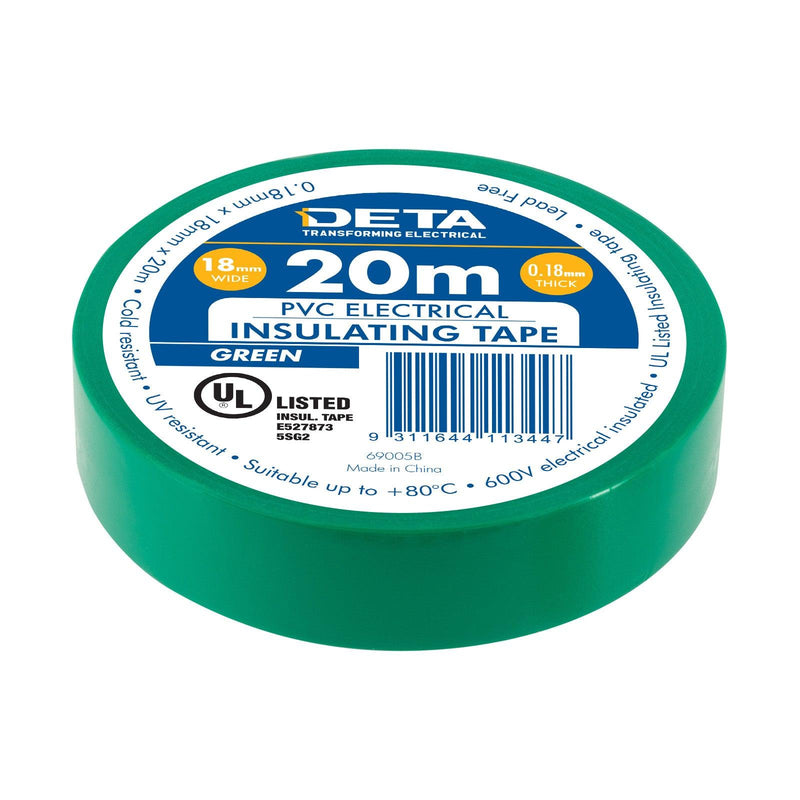 DETA 20m x 18mm Green Insulation PVC Tape